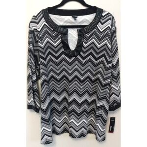 NWT Sophisticated Monochrome Magic - Beaded Chevron Knit Tunic 2XL 100% Cotton
